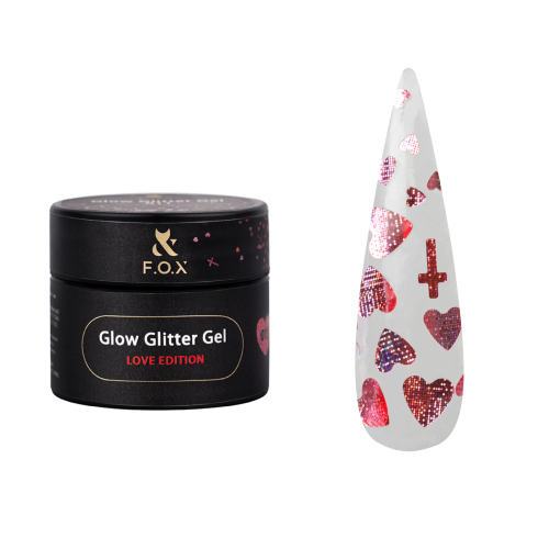 Czerwony żel do zdobień z holograficznymi serduszkami Glow Glitter Gel 013 5ml