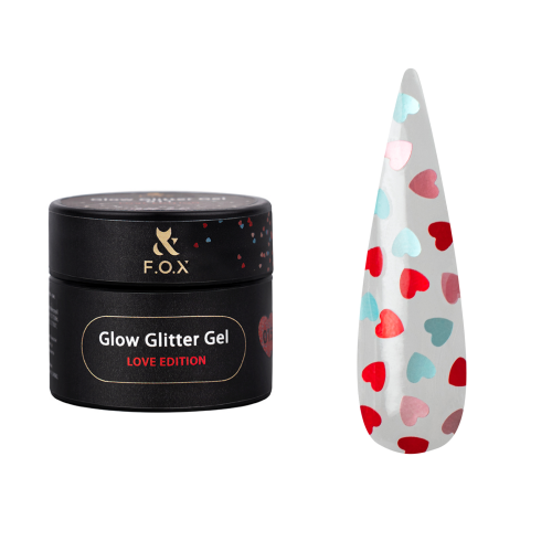 F.O.X Glow Glitter Gel 015 czerwony żel do zdobień z brokatem i serduszkami 5ml