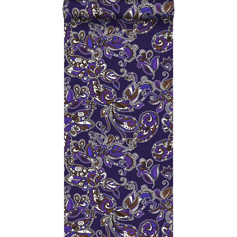 Tapeta funky kwiaty i paisleys fioletowymIbrązowym - 53 cm x 10.05 m - ESTAHOME