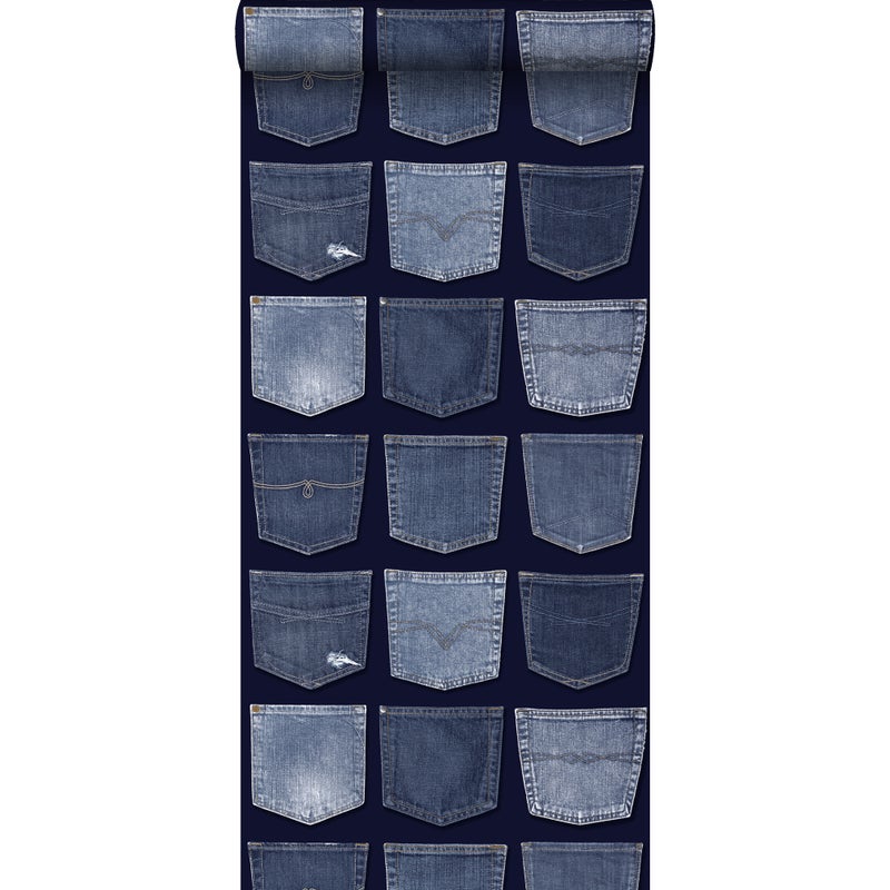 Tapeta kieszenie w jeansach niebieskim - 53 cm x 10.05 m - ESTAHOME