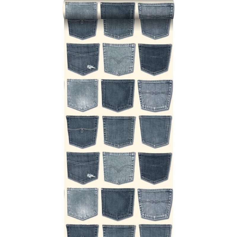 Tapeta kieszenie w jeansach jasnoniebieskim - 53 cm x 10.05 m - ESTAHOME