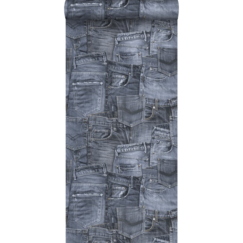 Tapeta dżinsowa niebieskim - 53 cm x 10.05 m - ESTAHOME