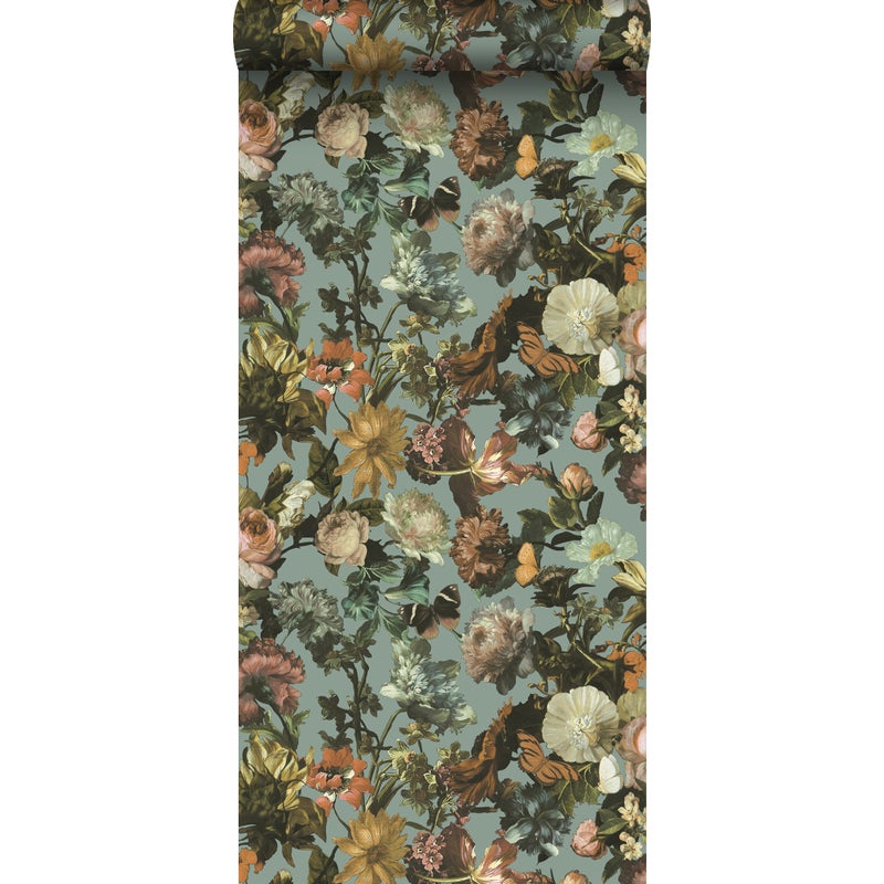 Tapeta kwiaty szaro-niebieskim - 53 cm x 10.05 m - ESTAHOME