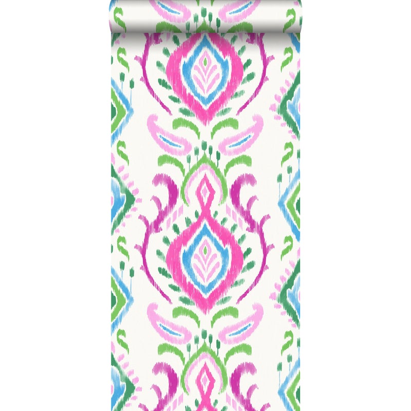 Tapeta druk barokowy zielonymIróżowym - 53 cm x 10.05 m - ESTAHOME