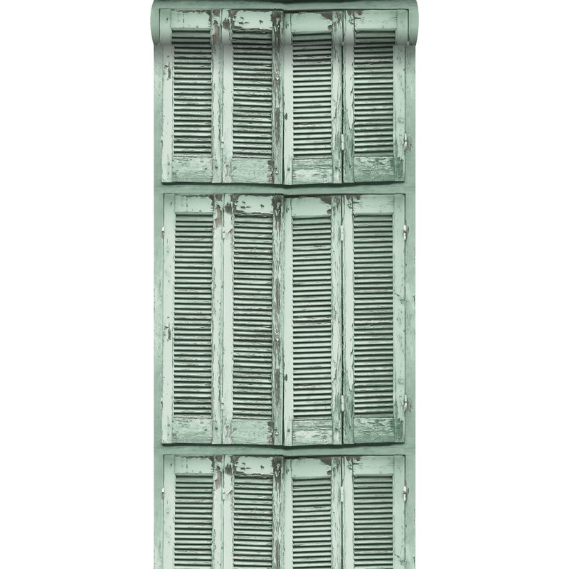 Tapeta wyblakłe drewniane francuskie żaluzje w stylu vintage szaro zielonym - 53 cm x 10.05 m - ESTAHOME