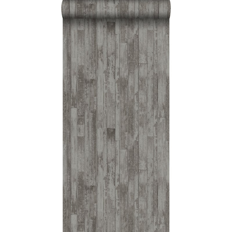 Tapeta stare deski ze złomu szaro-brązowym taupe - 53 cm x 10.05 m - ESTAHOME