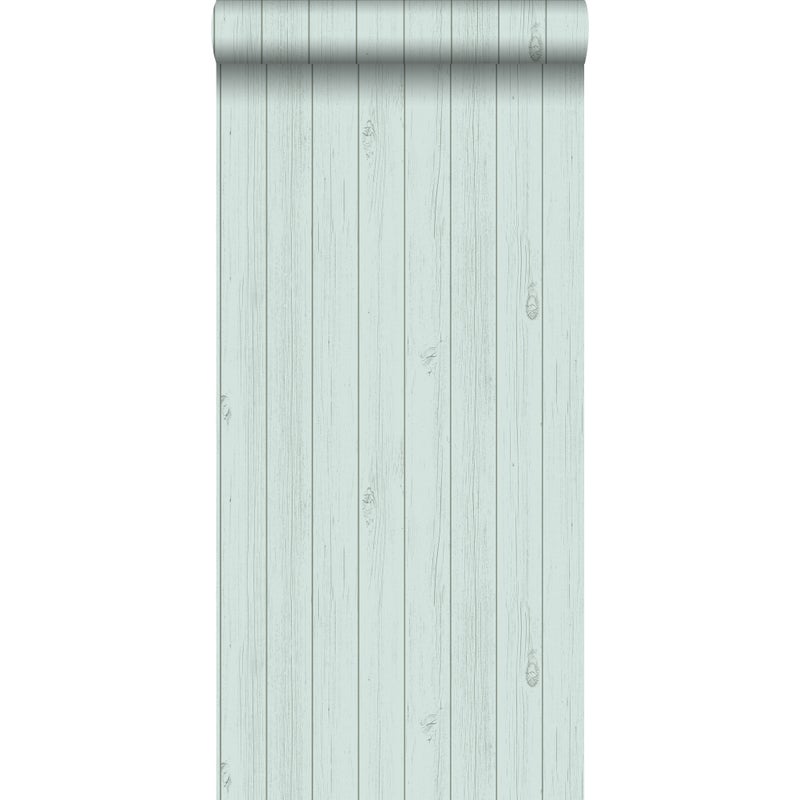 Tapeta wąskie deski ze złomu popielatej miętowej zieleni - 53 cm x 10.05 m - ESTAHOME