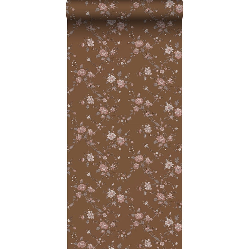 Tapeta kwiaty rdzawy brązIróżowym - 53 cm x 10.05 m - ESTAHOME