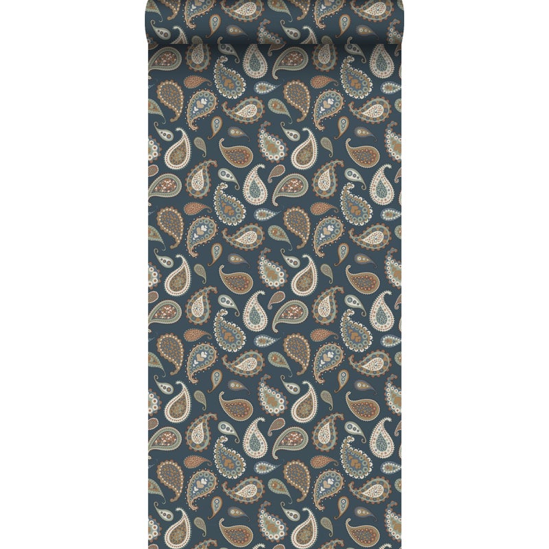 Tapeta paisley ciemnoniebieskim,beżowymImiętowej zieleni - 50 x 900 cm - ESTAHOME