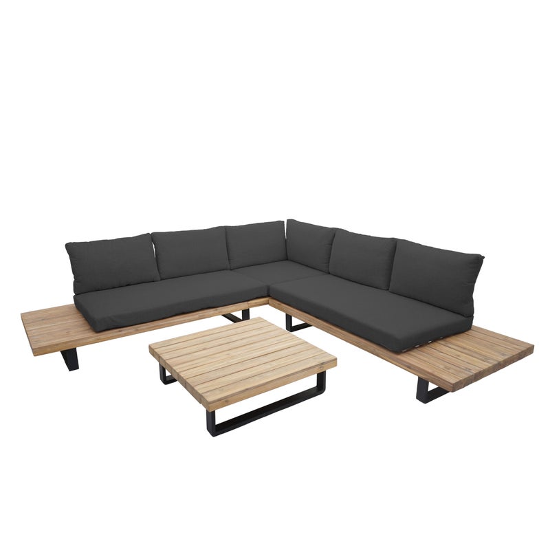 Zestaw ogrodowy HWC-H54, zestaw wypoczynkowy Lounge Set, drewno akacjowe Spun Poly MVG aluminium ~ jasnobrązowy, tapicerka ciemnoszara