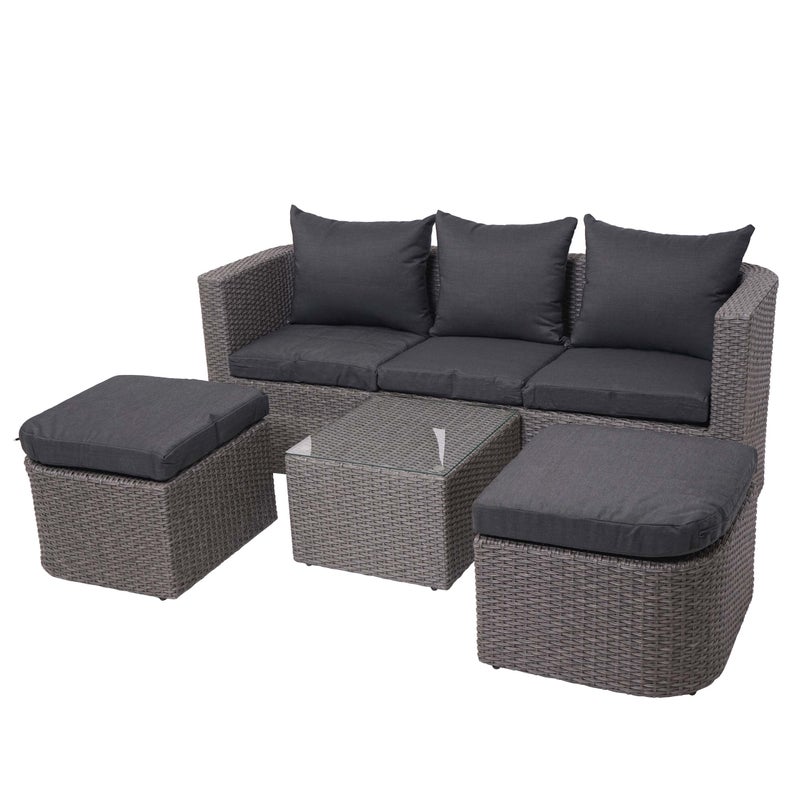 Zestaw 3w1 HWC-J37, zestaw ogrodowy/salonowy wyspa słoneczna, spun poly-rattan MVG ~ szary, poduszki antracytowe