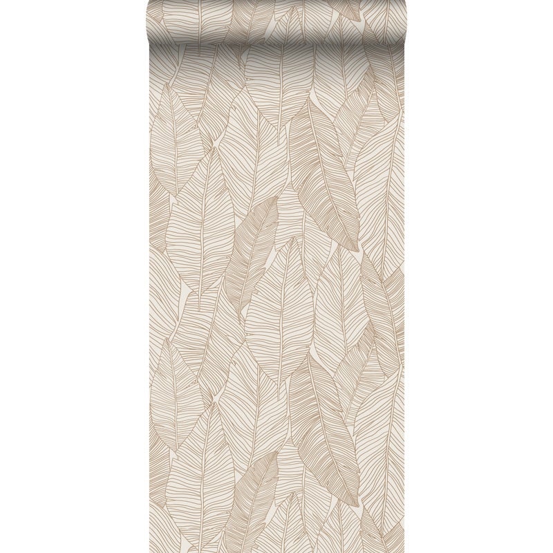 Tapeta narysowane liście beżowym - 53 cm x 10.05 m - ESTAHOME