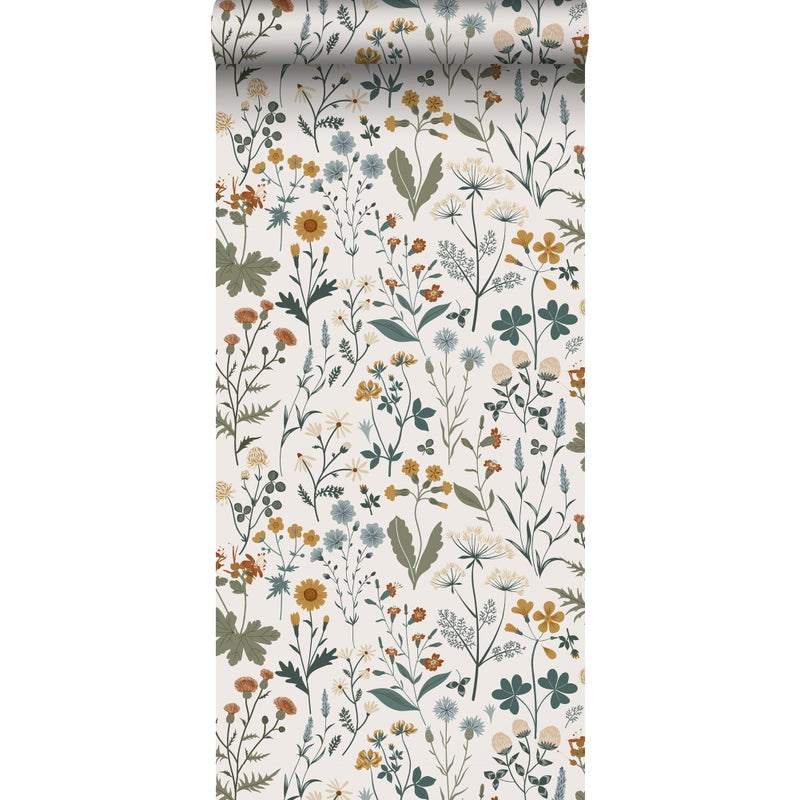 Tapeta kwiaty polne ochry żółtej,szaro zielonymIvintage blue - 53 cm x 10.05 m - ESTAHOME