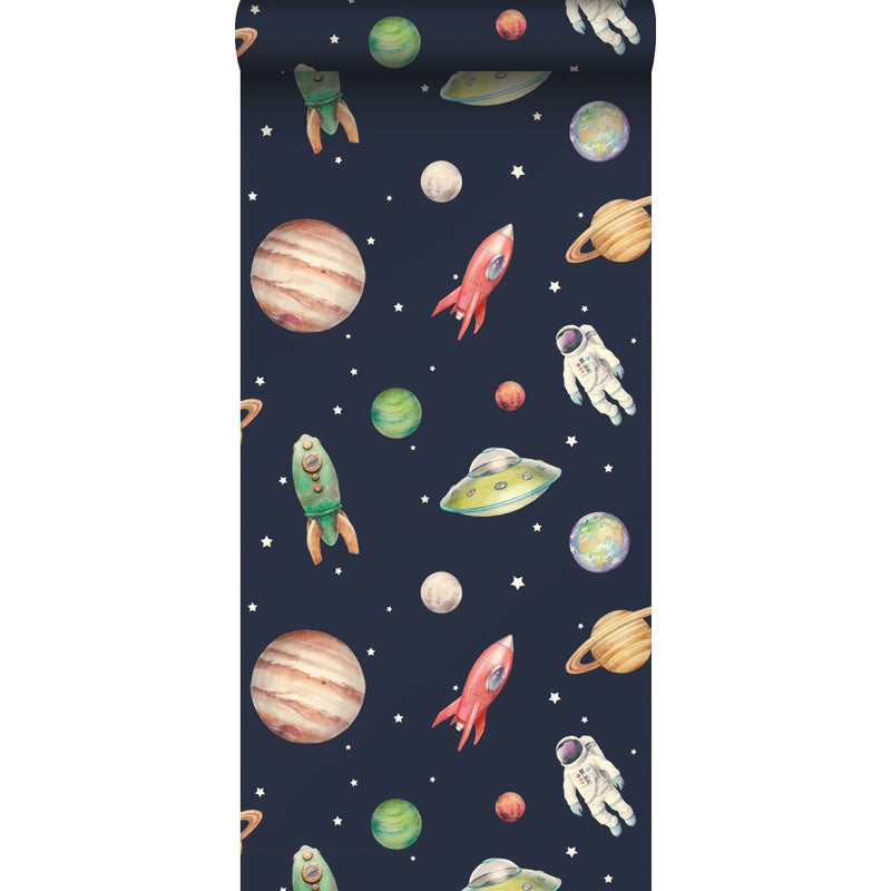 Tapeta planety w kosmosie ciemnoniebieskim,zielonymIczerwonym - 53 cm x 10.05 m - SANDERS & SANDERS