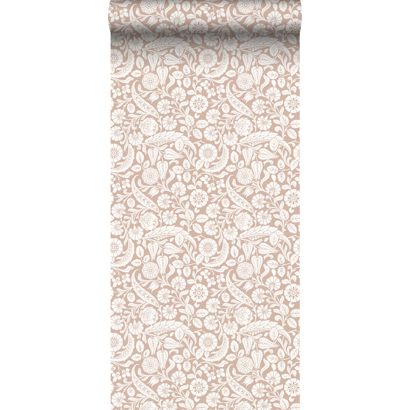 Tapeta kwiatowy wzór terakoty różowej - 53 cm x 10.05 m - ESTAHOME