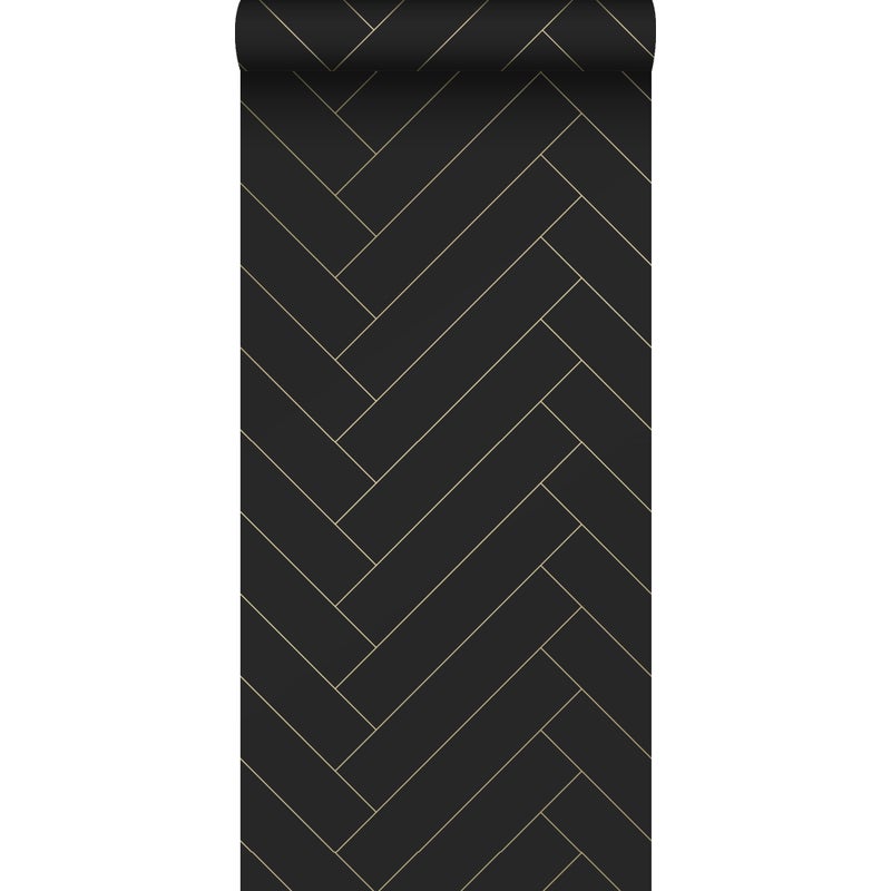 Tapeta motyw jodełki czarnymIzłotym - 53 cm x 10.05 m - ESTAHOME