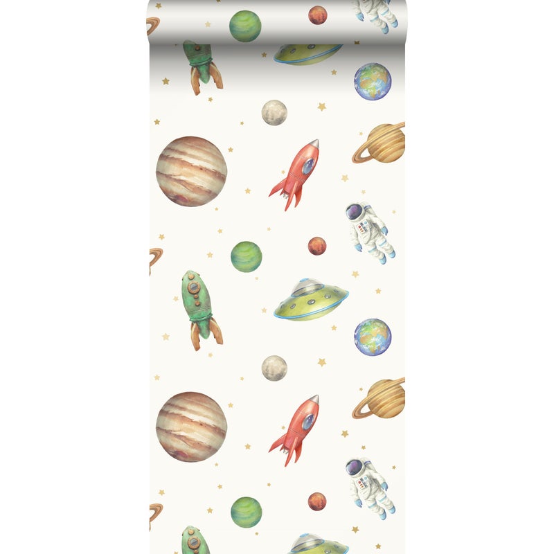 Tapeta planety w kosmosie białym,zielonymIczerwonym - 53 cm x 10.05 m - SANDERS & SANDERS