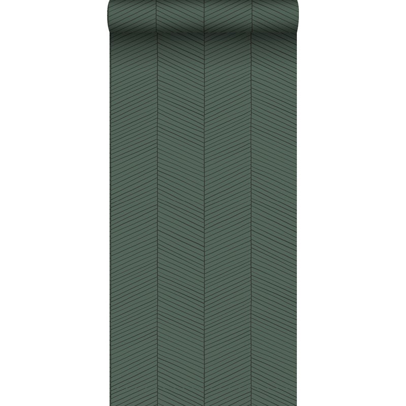 Tapeta motyw jodełki zielonymIczarnym - 53 cm x 10.05 m - ESTAHOME