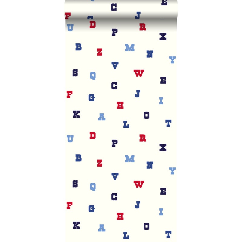 Tapeta alfabet czerwonym,białymIniebieskim - 53 cm x 10.05 m - ESTAHOME