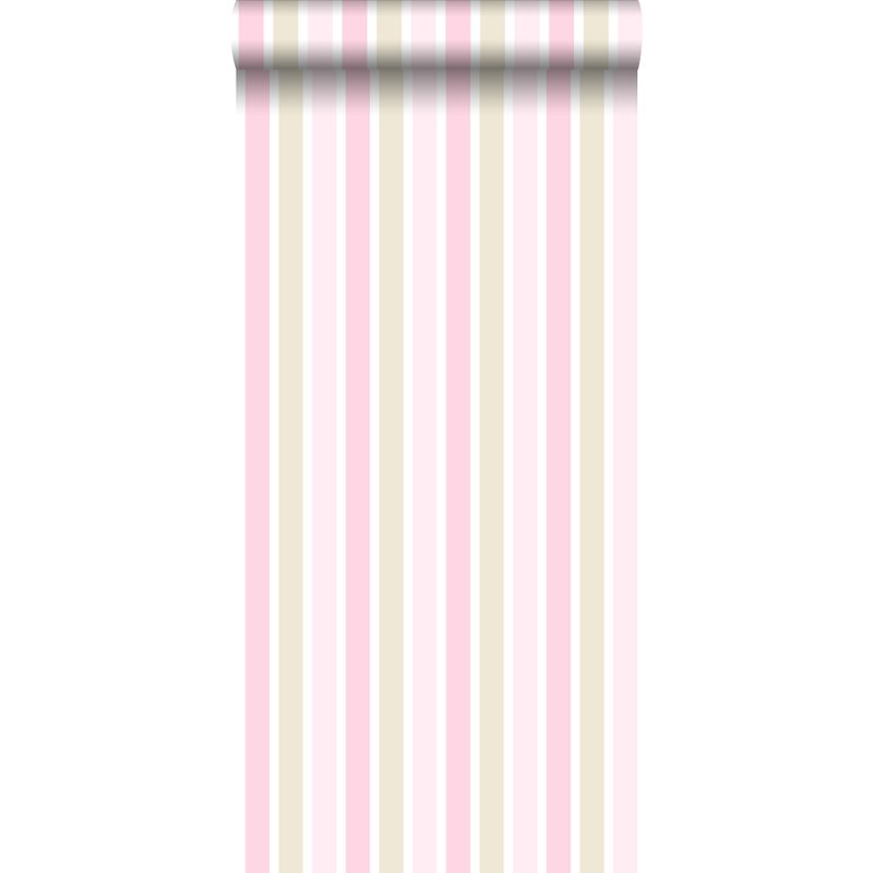 Tapeta Pionowe paski jasnego różu,beżowymIbiałym - 53 cm x 10.05 m - ESTAHOME