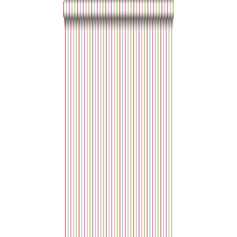 Tapeta paski limonkowej zieleniIczerwonym - 53 cm x 10.05 m - ESTAHOME