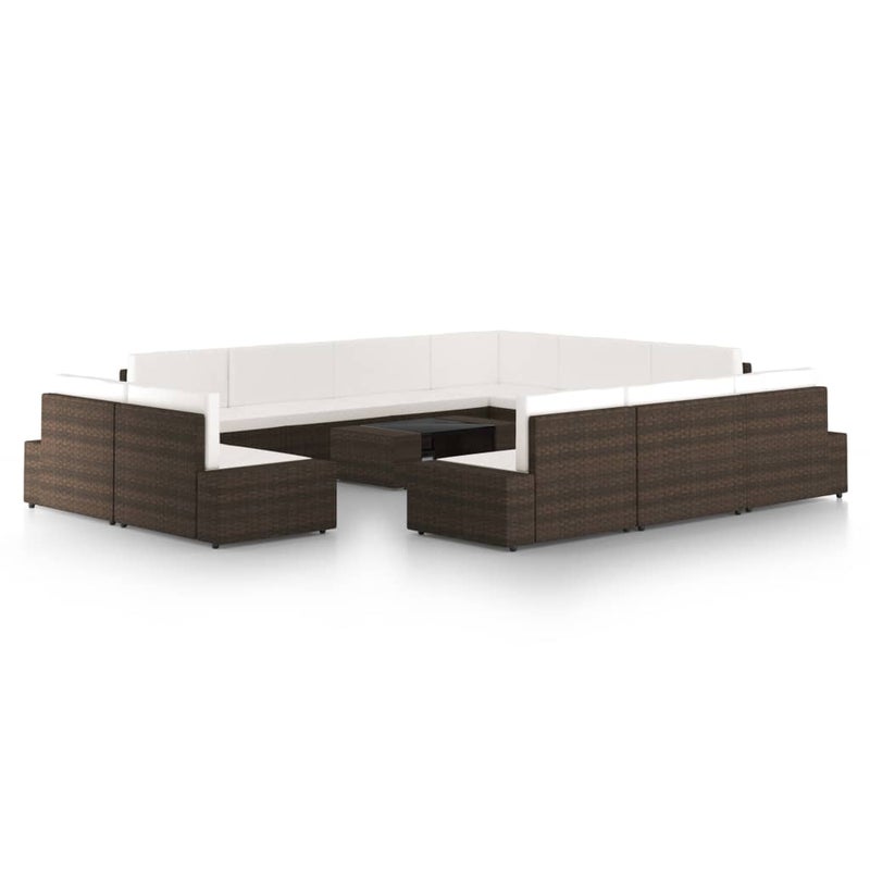 12-cz. ogrodowy zestaw wypoczynkowy, poduszki, rattan PE, brąz vidaXL