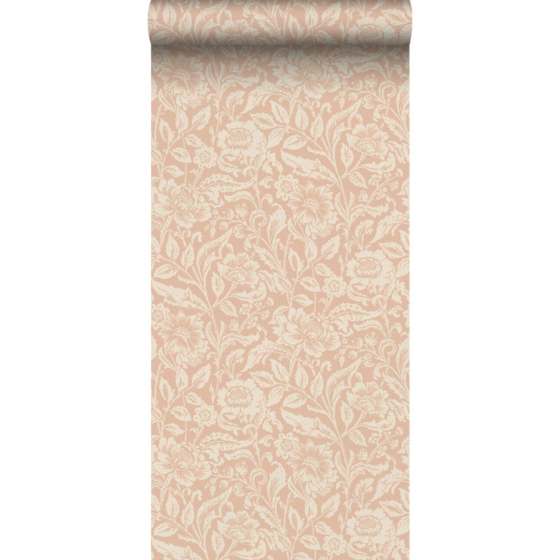 Tapeta zabytkowe kwiaty terakoty różowej - 53 cm x 10.05 m - ESTAHOME