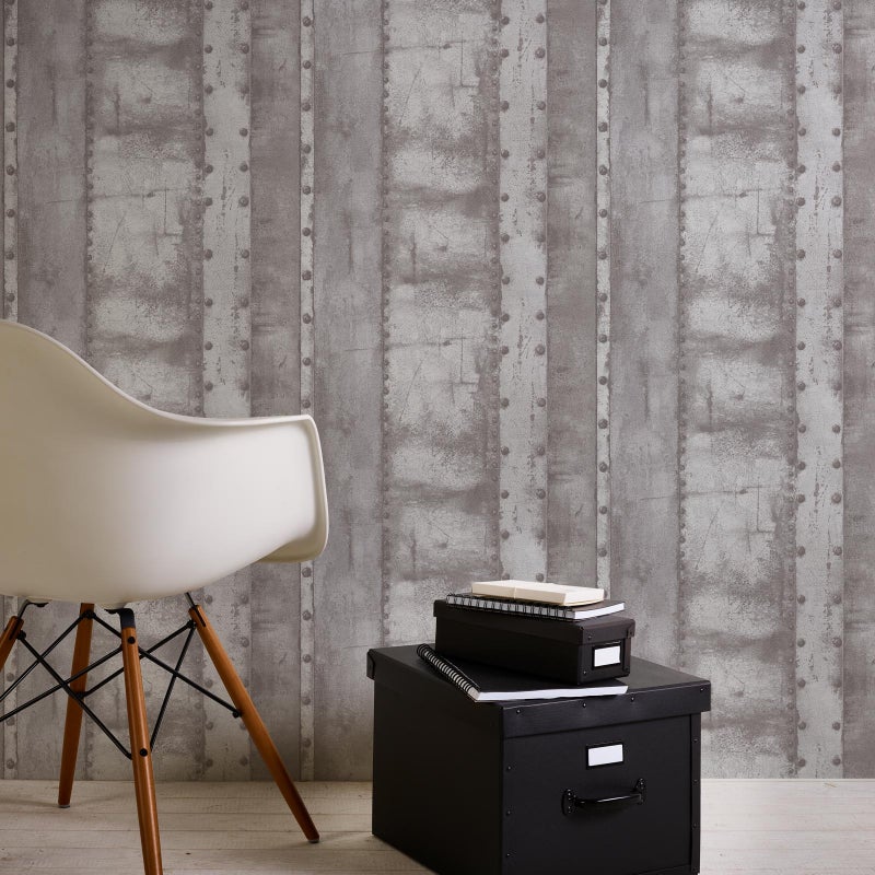Tapeta metalowe talerze jasnoszarym - 53 cm x 10.05 m - LIVINGWALLS