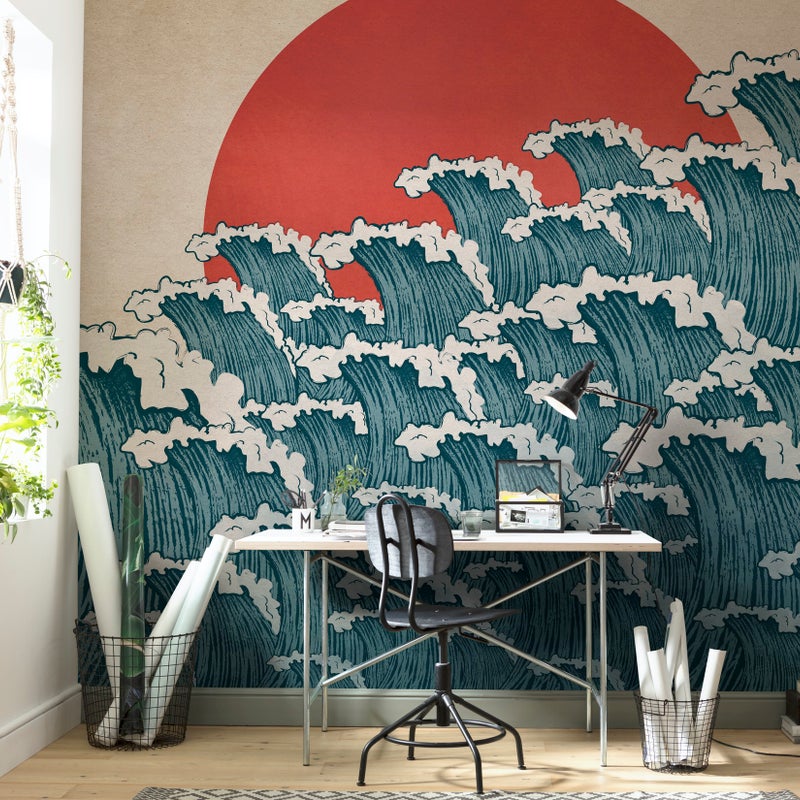 Fototapeta japońska sztuka niebieskimIczerwonym - 300 x 280 cm - SANDERS & SANDERS