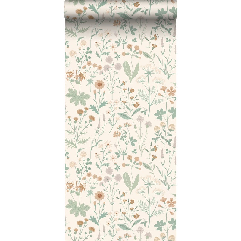 Tapeta kwiaty polne zielonym,terakotaIliliowo fioletowym - 53 cm x 10.05 m - ESTAHOME