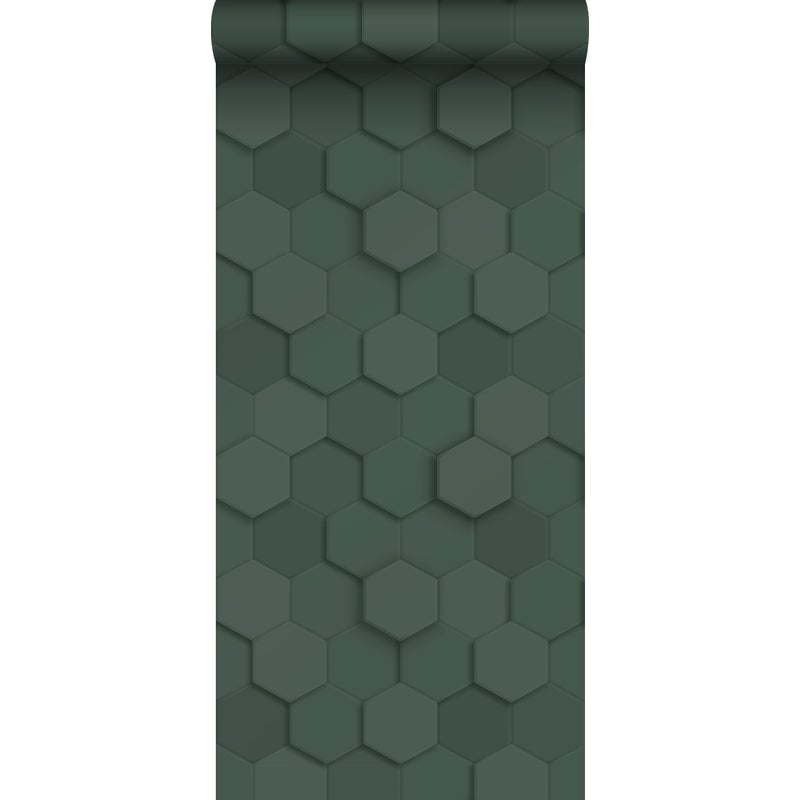 Tapeta Motyw sześciokąta 3D ciemnej zieleni - 50 x 900 cm - ESTAHOME
