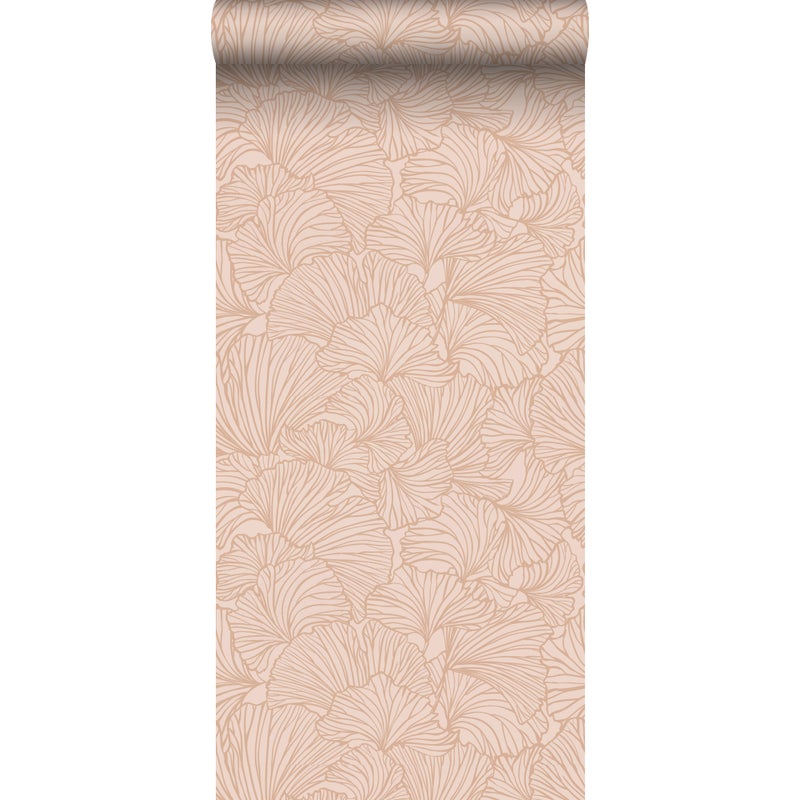 Tapeta liście miłorzębu terakoty różowej - 53 cm x 10.05 m - ESTAHOME