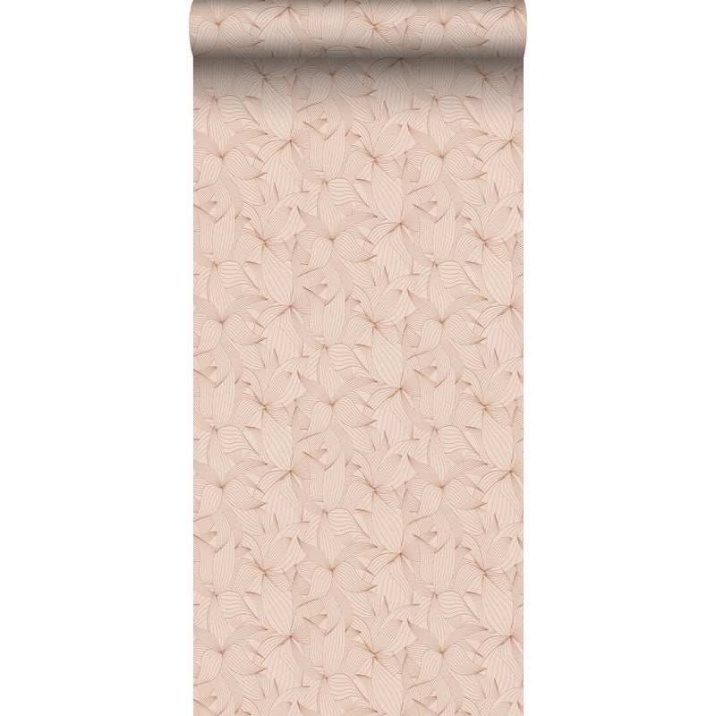 Tapeta narysowane liście różowym - 50 x 900 cm - ESTAHOME