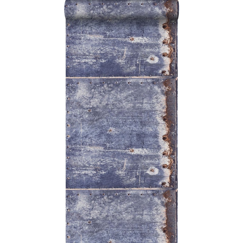 Tapeta metalowe talerze niebieskimIbrązowym - 53 cm x 10.05 m - ESTAHOME