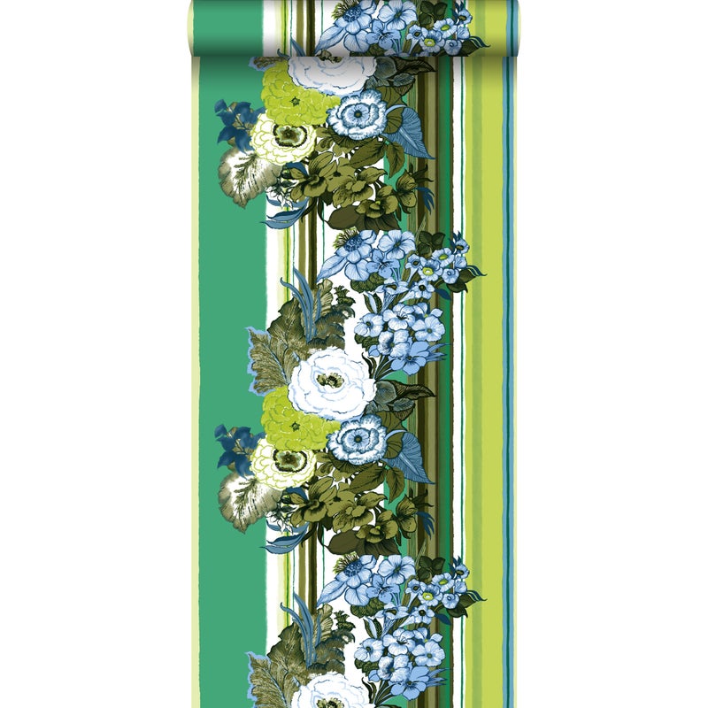 Tapeta zabytkowe kwiaty zielonymIlimonkowej zieleni - 53 cm x 10.05 m - ESTAHOME
