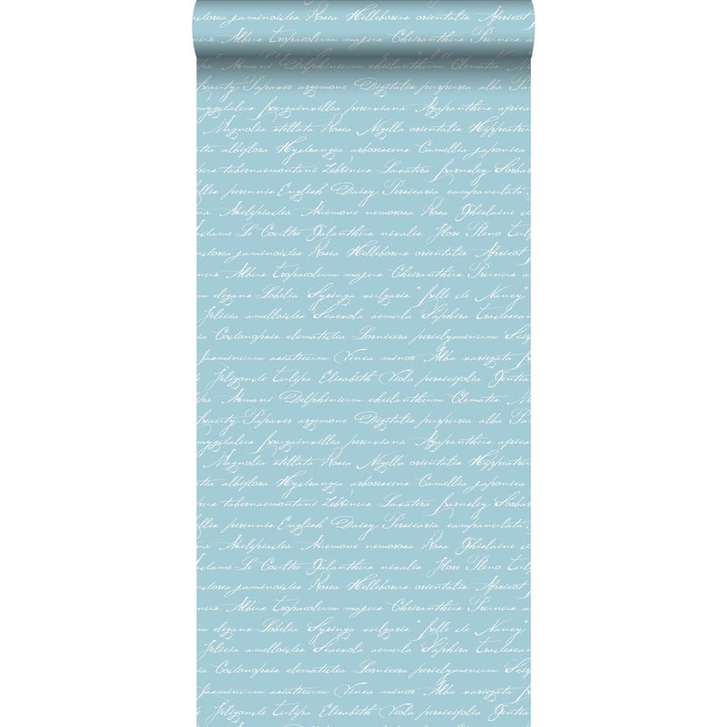 Tapeta odręczne łacińskie nazwy kwiatów jasno lazurowym - 53 cm x 10.05 m - ESTAHOME