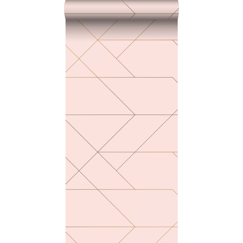 Tapeta linie graficzne delikatnego różuIzłotym - 53 cm x 10.05 m - ESTAHOME