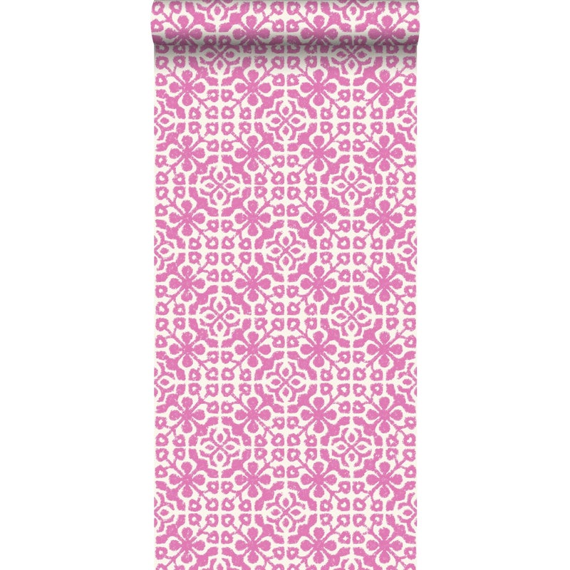 Tapeta wyblakłe kafelki różowym - 53 cm x 10.05 m - ESTAHOME