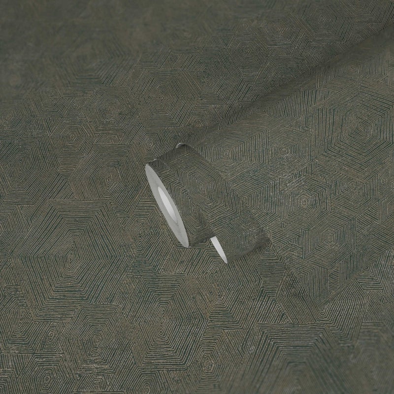 Tapeta figury geometryczne złotym,szarymIzielonym - 53 cm x 10.05 m - LIVINGWALLS