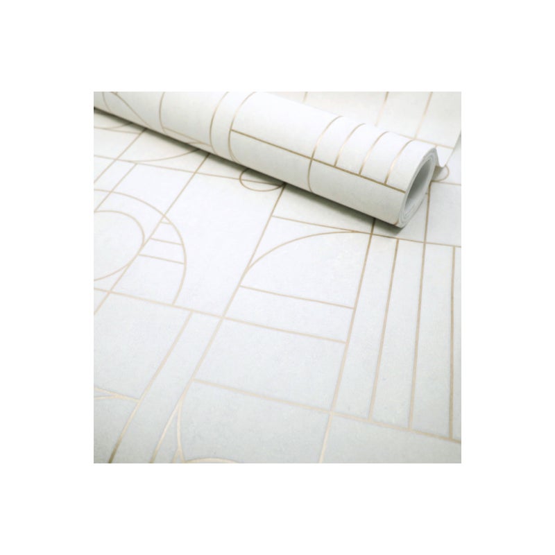 Tapeta figury geometryczne białym,złotymIszarym - 53 cm x 10.05 m - LIVINGWALLS