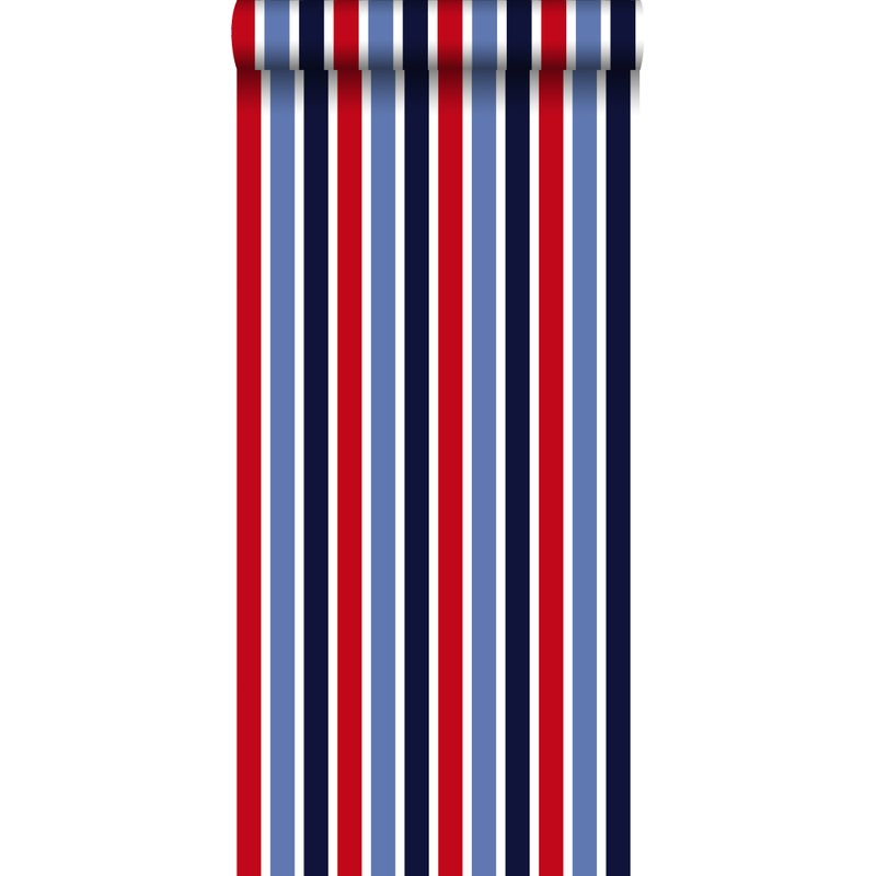 Tapeta Pionowe paski ciemnoniebieskim,czerwonymIbiałym - 53 cm x 10.05 m - ESTAHOME