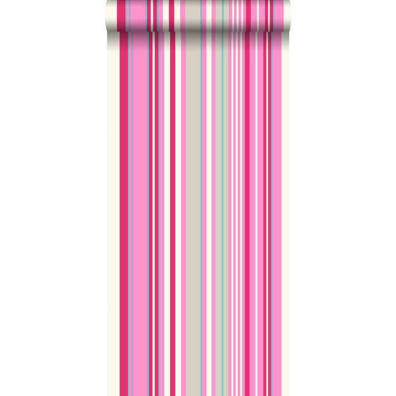 Tapeta paski różowymIturkusowym - 53 cm x 10.05 m - ESTAHOME