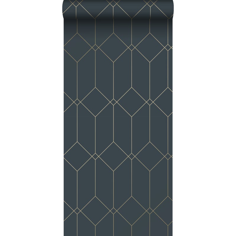 Tapeta motyw art déco ciemnoniebieskimIzłotym - 53 cm x 10.05 m - ESTAHOME