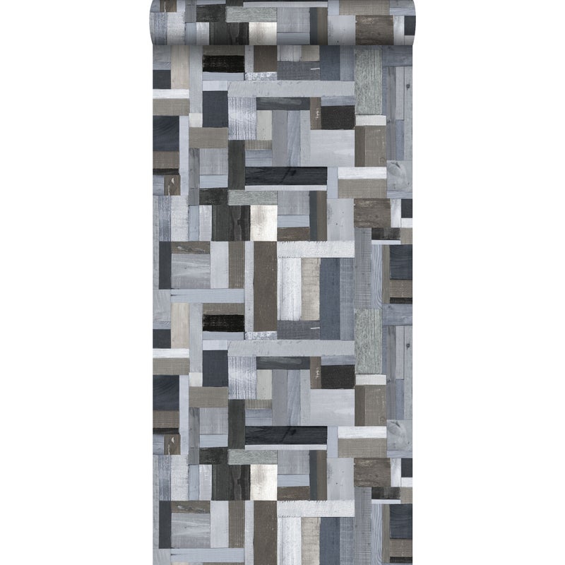 Tapeta odpady drewniane niebieskimIszarym - 53 cm x 10.05 m - ESTAHOME