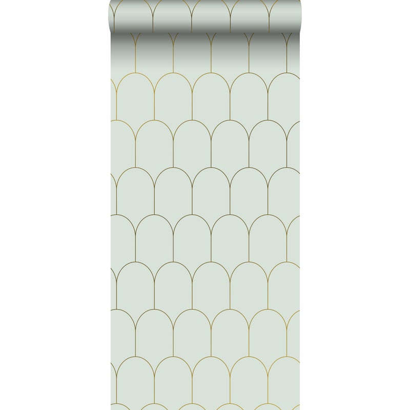 Tapeta motyw art déco miętowej zieleniIzłotym - 53 cm x 10.05 m - ESTAHOME