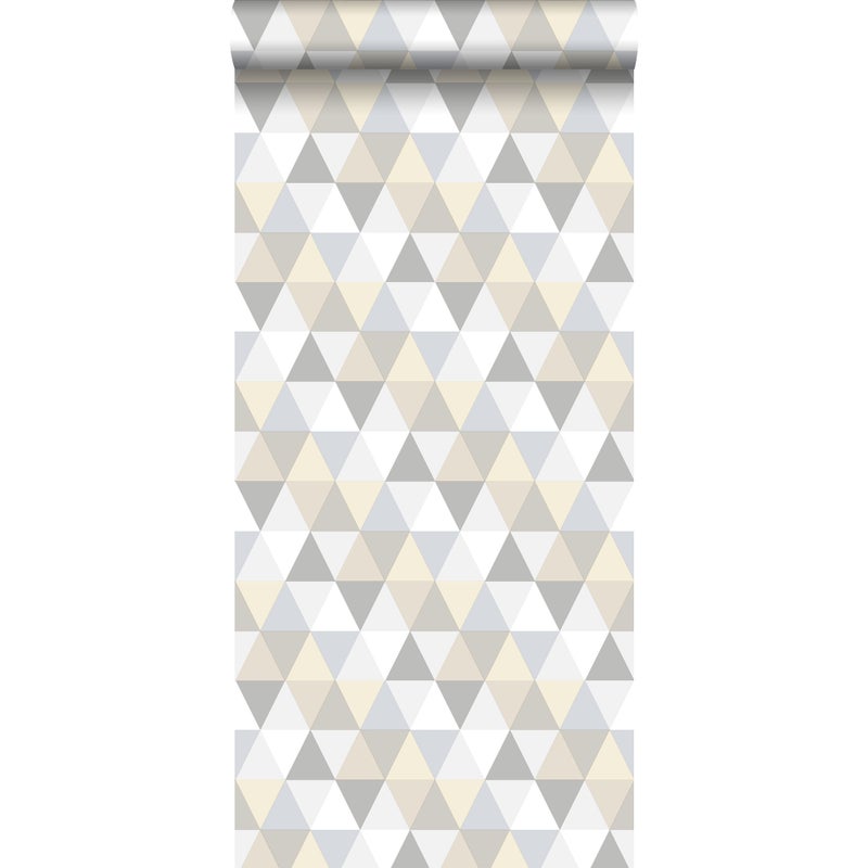 Tapeta trójkąty jasnoszarym,beżowymIbiałym - 53 cm x 10.05 m - ESTAHOME