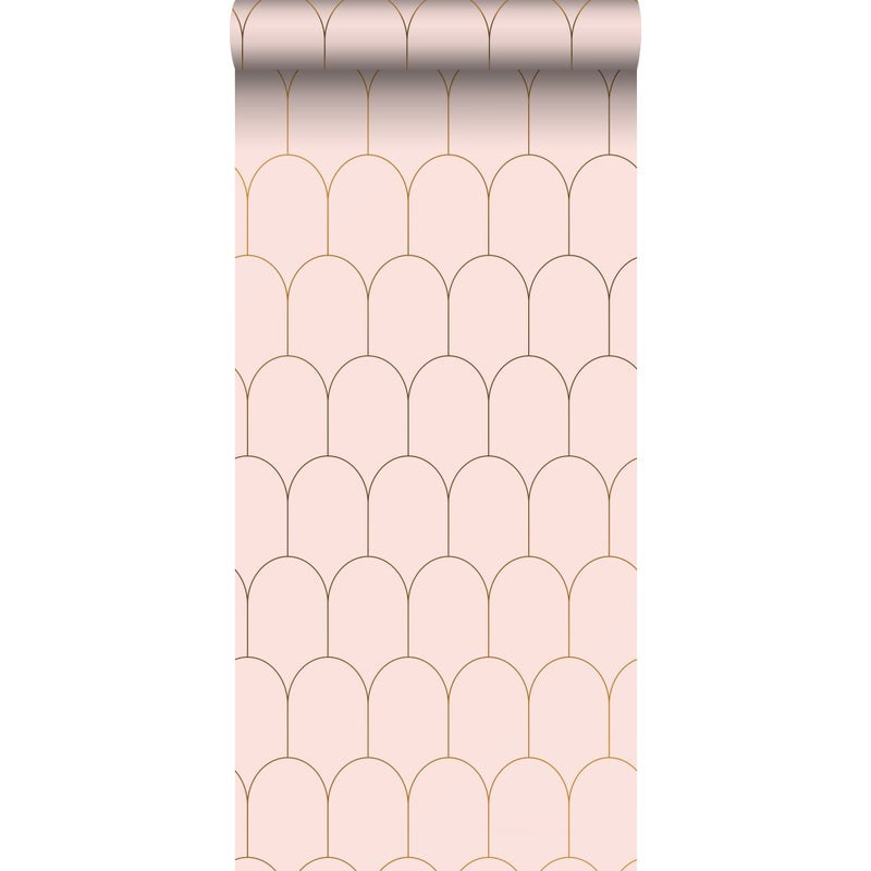 Tapeta motyw art déco delikatnego różuIzłotym - 53 cm x 10.05 m - ESTAHOME