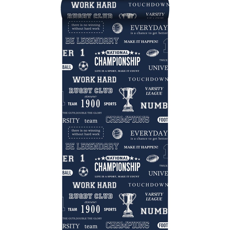 Tapeta cytaty sportowe ciemnoniebieskim - 53 cm x 10.05 m - ESTAHOME
