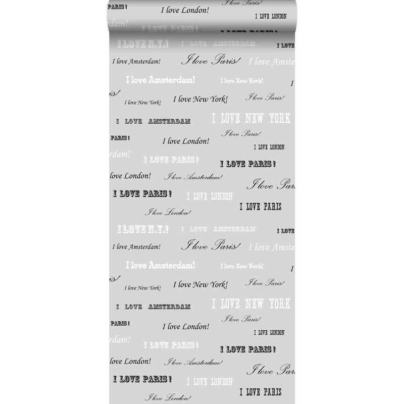 Tapeta Kocham Paryż - cytaty srebrnymIczarnym - 53 cm x 10.05 m - ESTAHOME