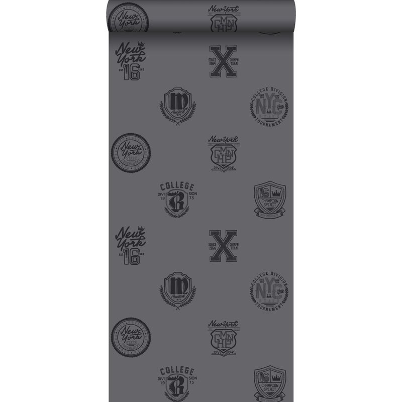 Tapeta emblematy szkoły ciemnoszarym - 53 cm x 10.05 m - ESTAHOME